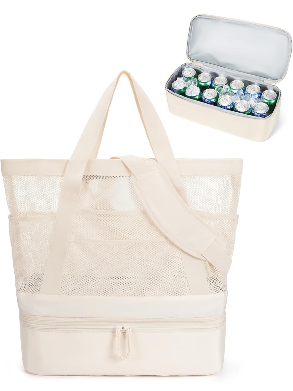 Bagsmart Mesh Cooler Tote Bag with Insulated Base - Cream